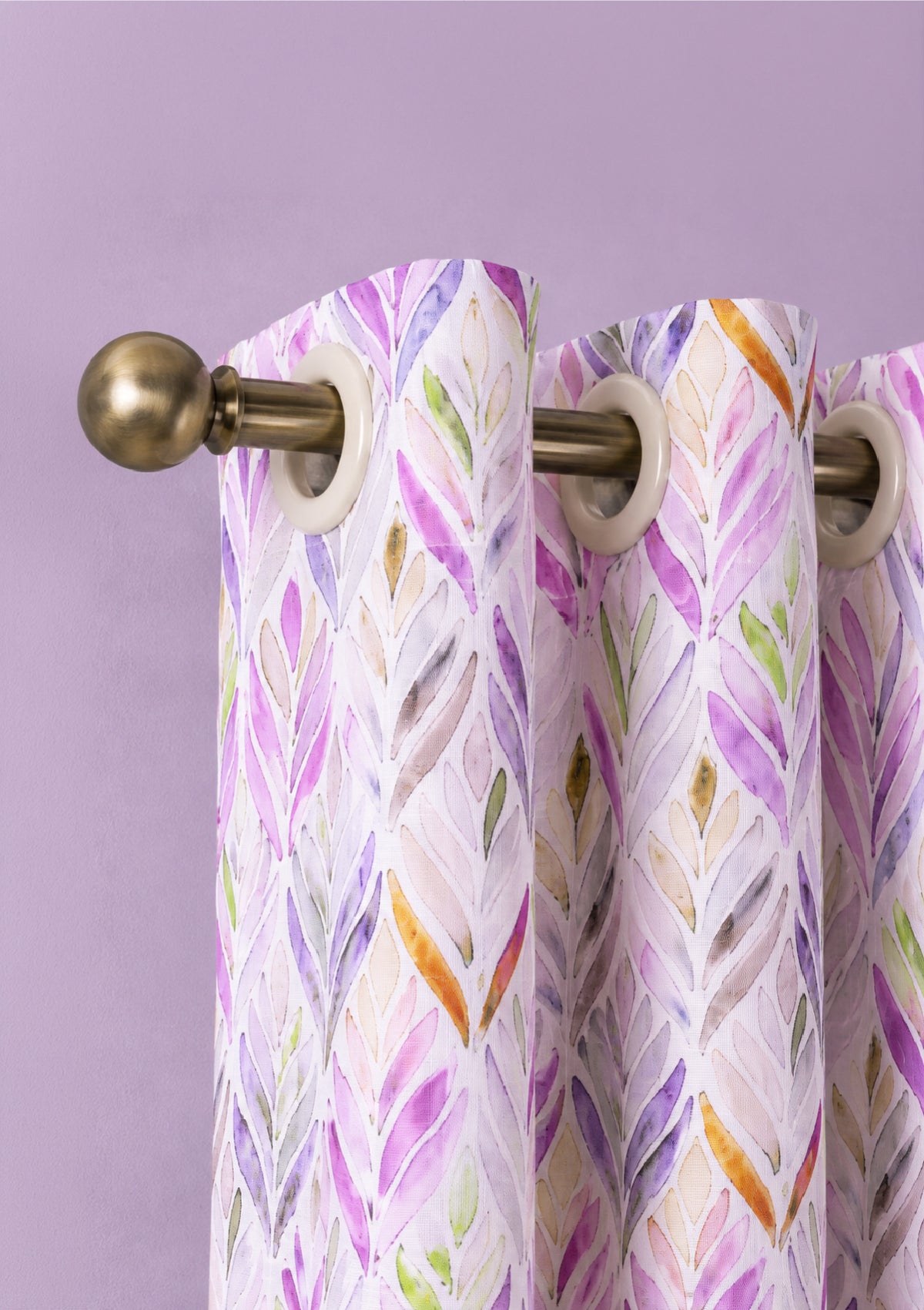 Purple Color Curtain Watercolor Design Petals Print Curtain for Doors, Curtain for Window Polyester Curtain Fabric (Pack Of 1)