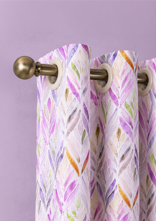 Purple Color Curtain Watercolor Design Petals Print Curtain for Doors, Curtain for Window Polyester Curtain Fabric (Pack Of 1)