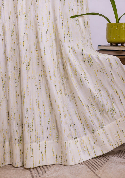 Green Color Curtain Watercolor Design Bajra Print Curtain for Doors, Curtain for Window Polyester Curtain Fabric (Pack Of 1)