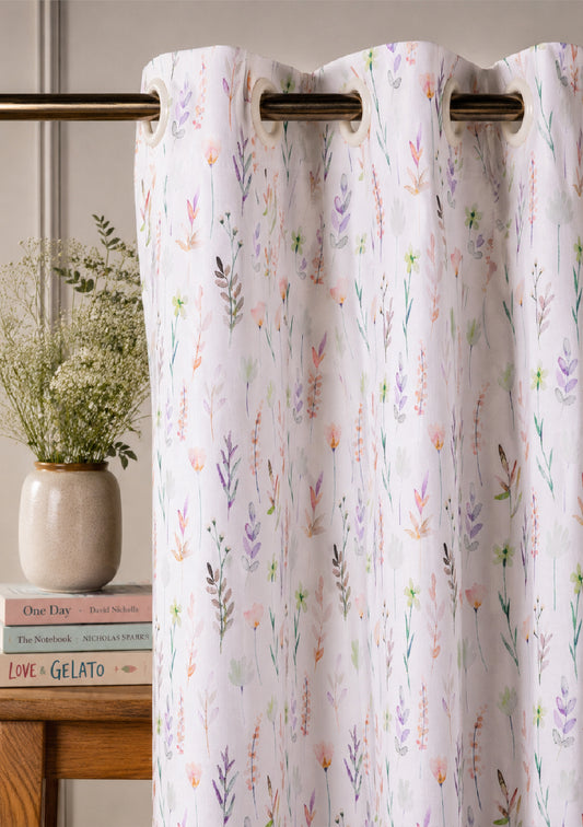 Peach Color Curtain Watercolor Design Bay Leaf Print Curtain for Doors, Curtain for Window Polyester Curtain Fabric (Pack Of 1)