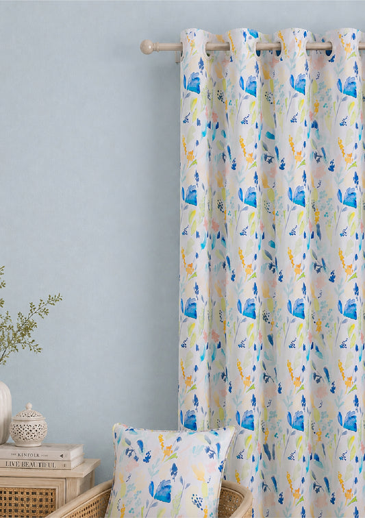 Green Color Curtain Watercolor Design Leaf Print Curtain for Doors, Curtain for Window Polyester Curtain Fabric (Pack Of 1)