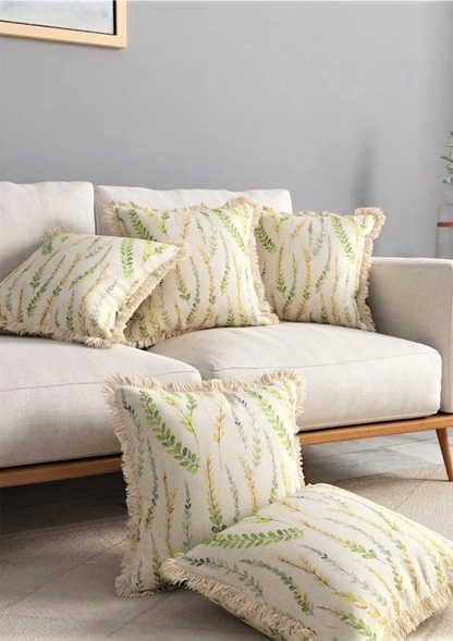 Green Long Leaf Lace Cushion Cover for Modern Decor