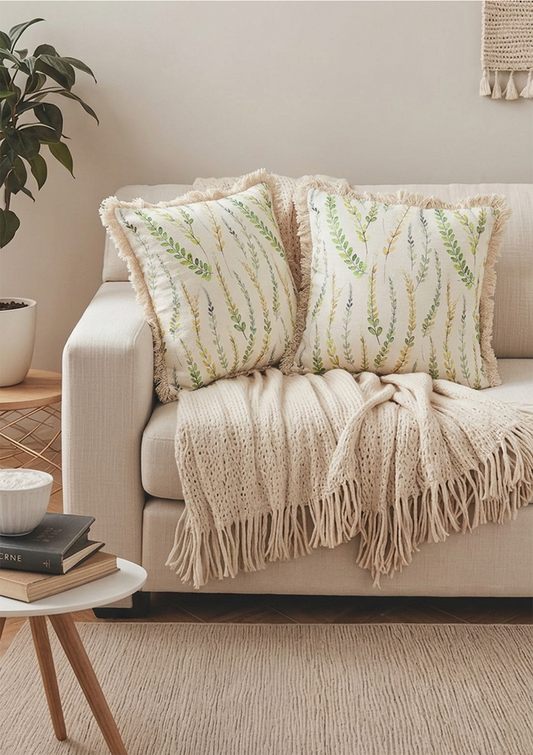 Green Long Leaf Lace Cushion Cover for Modern Decor