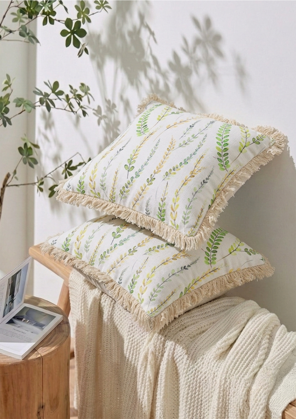 Green Long Leaf Lace Cushion Cover for Modern Decor