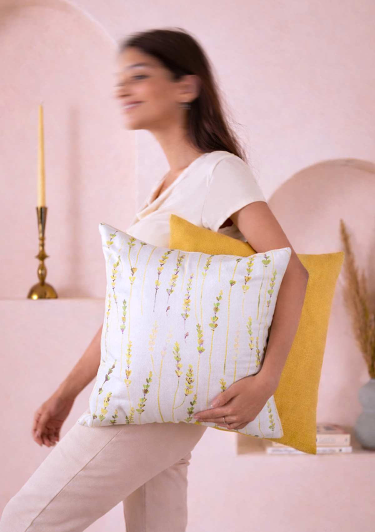 Green Long Leaf Printed Cushion Cover for Sofa &amp; Bed