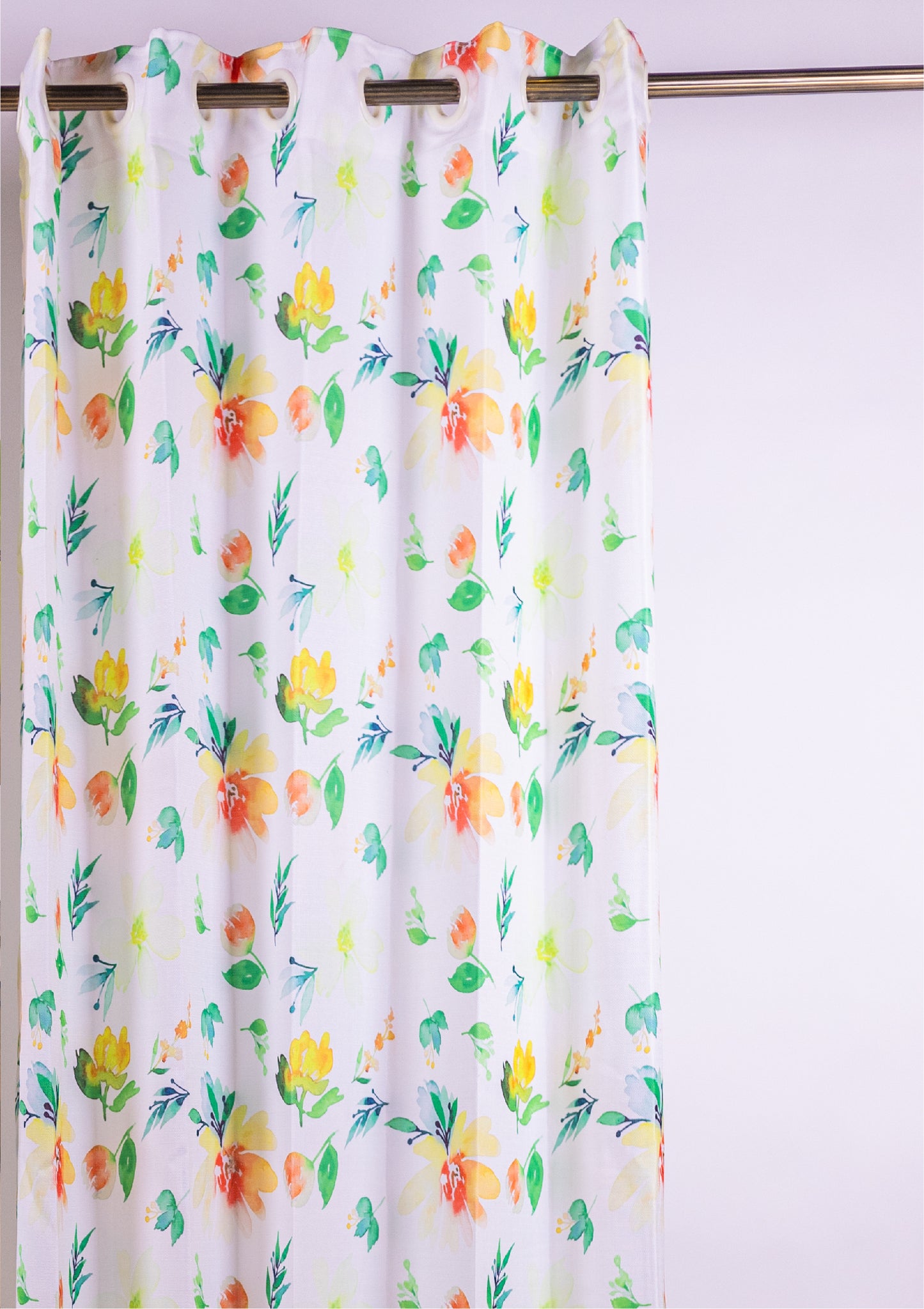 Green Color Curtain Watercolor Design Flower Print Curtain for Doors, Curtain for Window Polyester Curtain Fabric