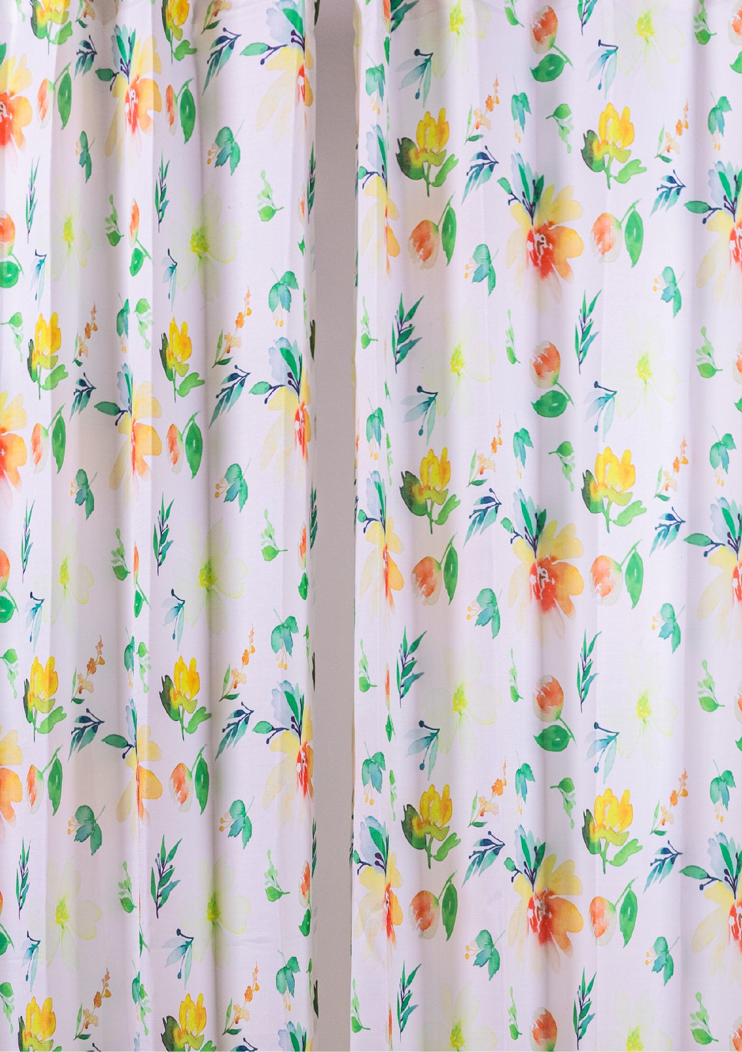 Green Color Curtain Watercolor Design Flower Print Curtain for Doors, Curtain for Window Polyester Curtain Fabric