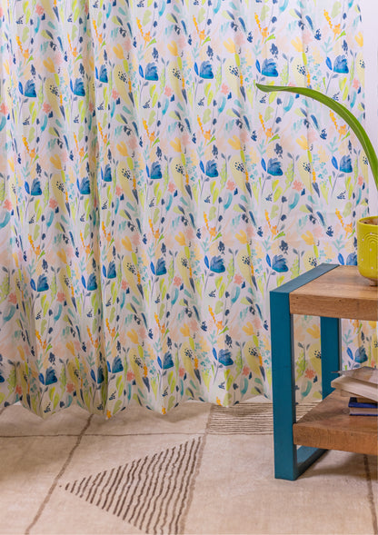 Green Color Curtain Watercolor Design Leaf Print Curtain for Doors, Curtain for Window Polyester Curtain Fabric