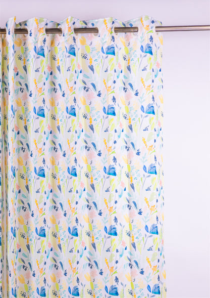 Green Color Curtain Watercolor Design Leaf Print Curtain for Doors, Curtain for Window Polyester Curtain Fabric