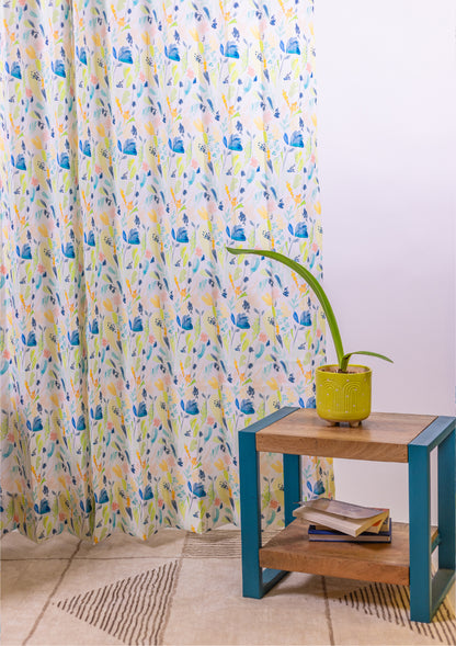 Green Color Curtain Watercolor Design Leaf Print Curtain for Doors, Curtain for Window Polyester Curtain Fabric