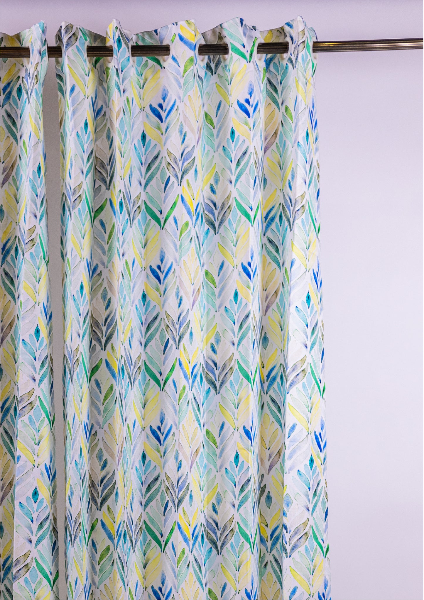 Green Color Curtain Watercolor Design Petals Print Curtain for Doors, Curtain for Window Polyester Curtain Fabric