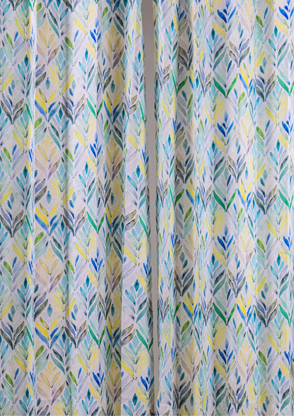 Green Color Curtain Watercolor Design Petals Print Curtain for Doors, Curtain for Window Polyester Curtain Fabric