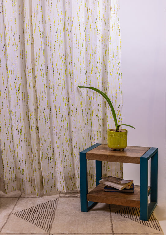Green Color Curtain Watercolor Design Bajra Print Curtain for Doors, Curtain for Window Polyester Curtain Fabric main