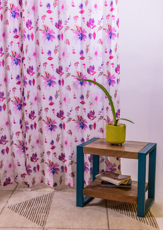 Lavender Color Curtain Watercolor Design Flower Print Curtain for Doors, Curtain for Window Polyester Curtain Fabric