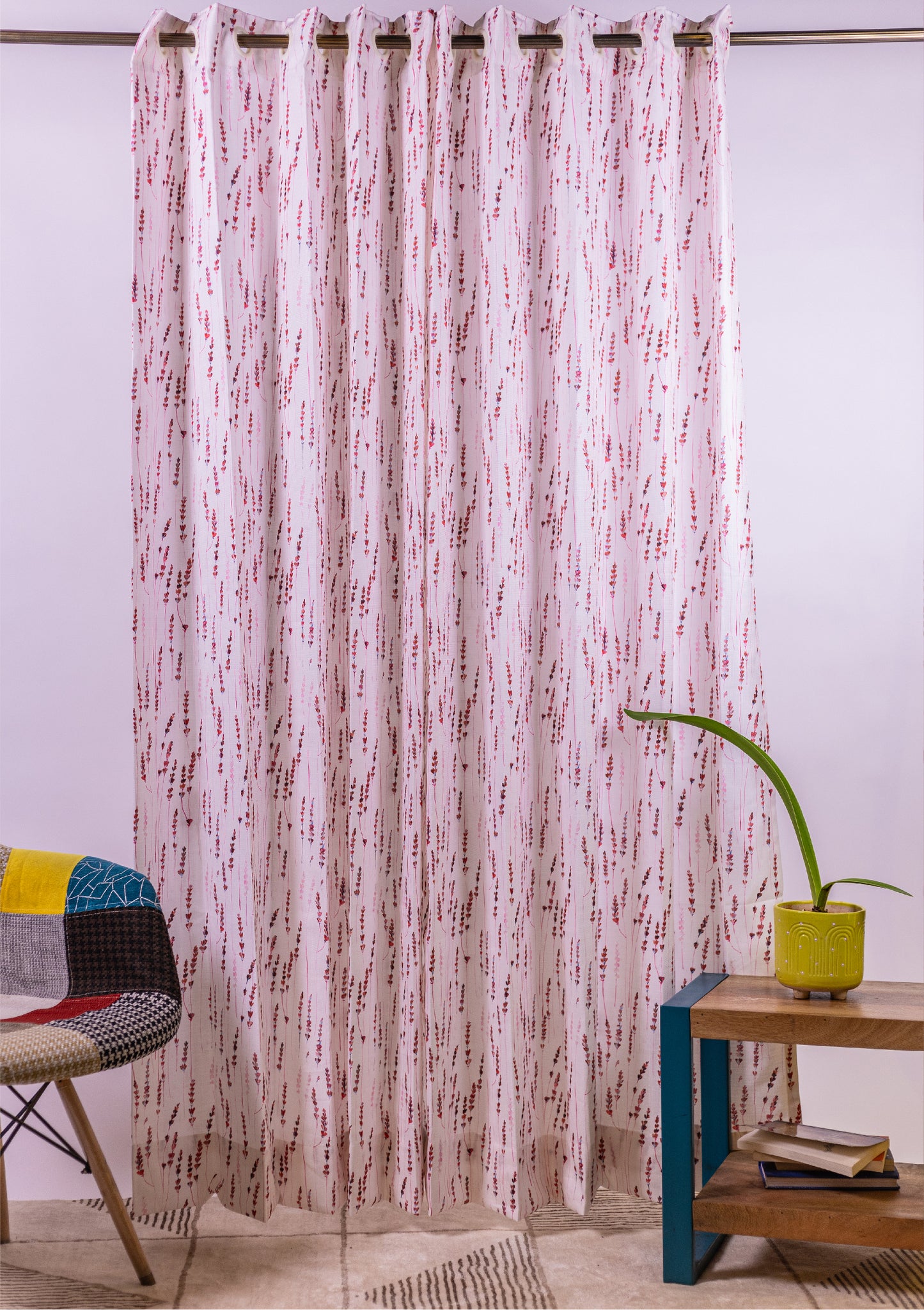 Maroon Color Curtain Watercolor Design Bajra Print Curtain for Doors, Curtain for Window Polyester Curtain Fabric full
