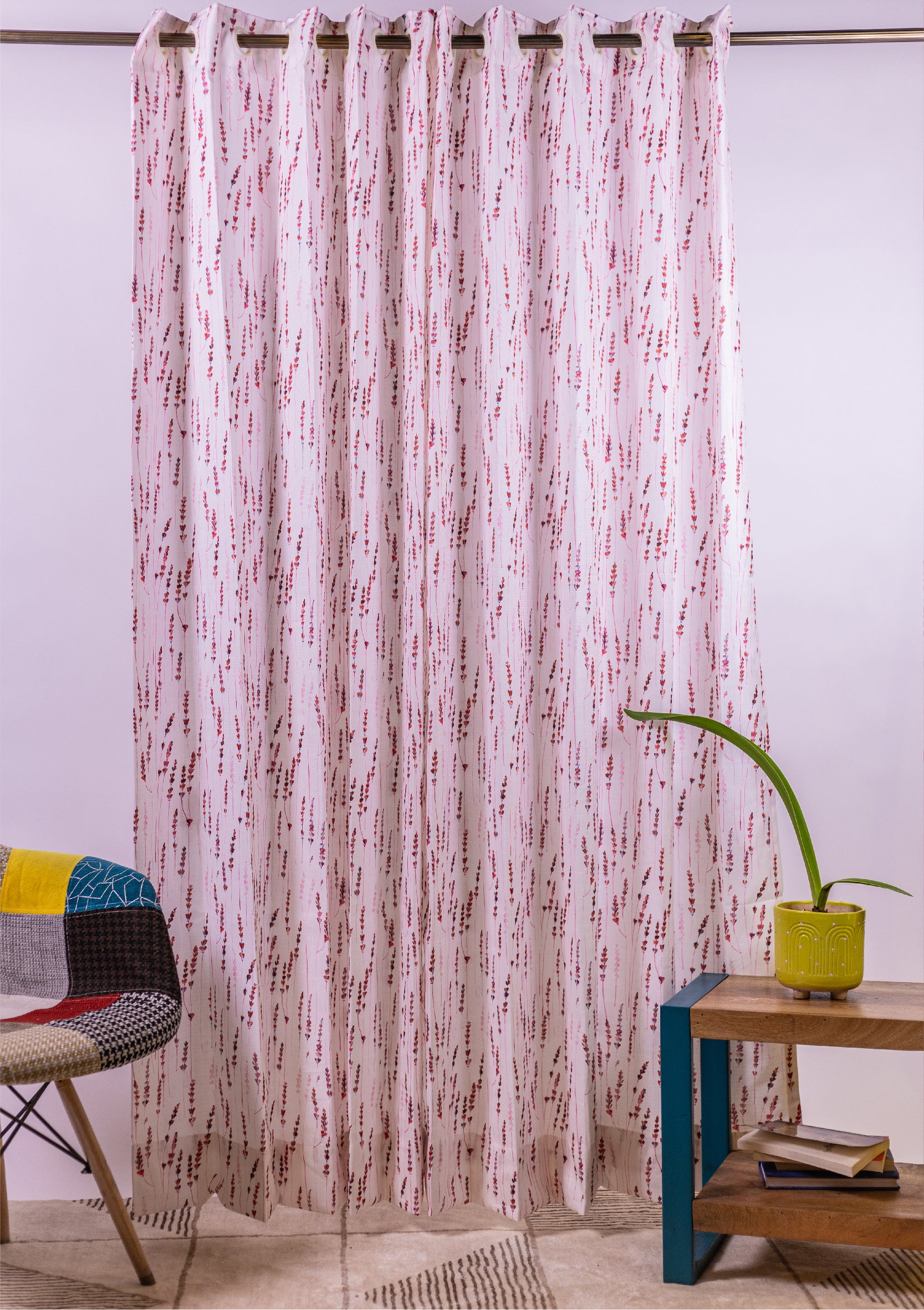 Maroon Color Curtain Watercolor Design Bajra Print Curtain for Doors, Curtain for Window Polyester Curtain Fabric full