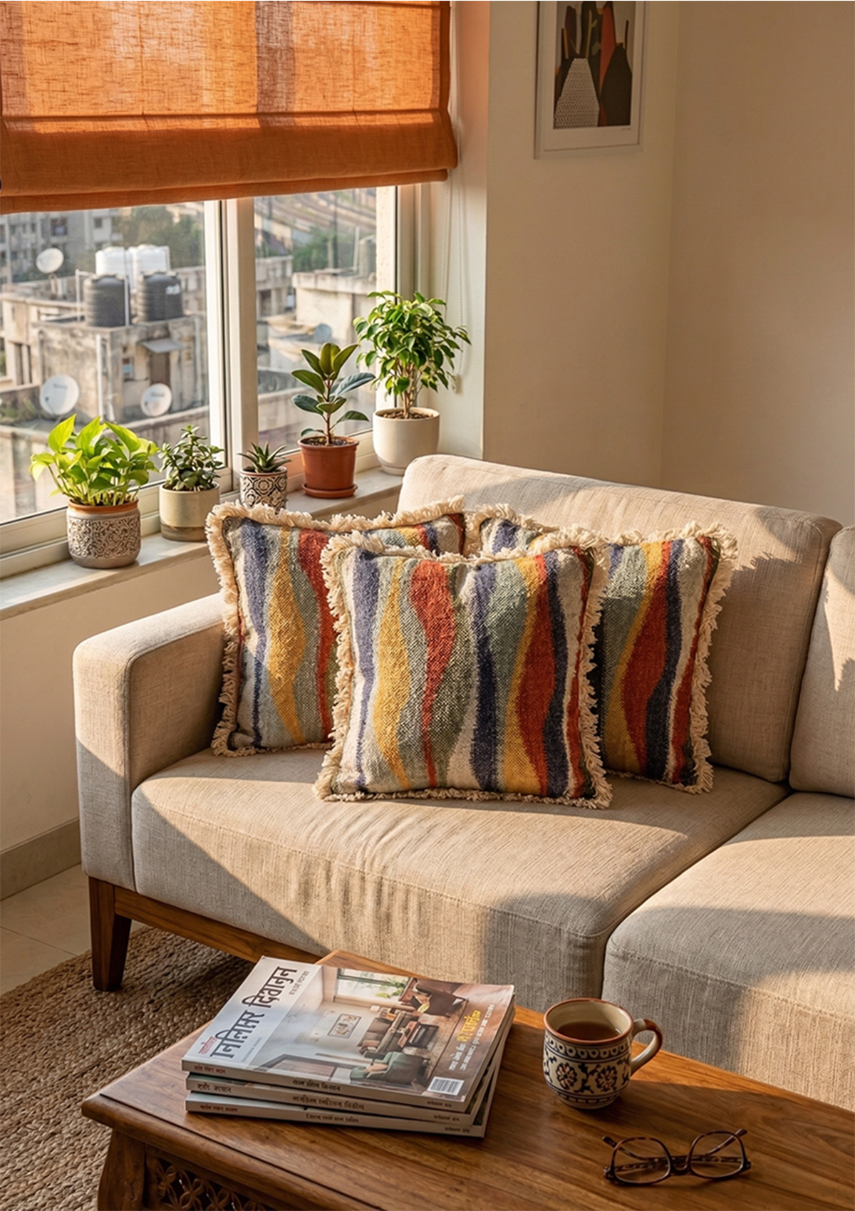 Multicolour Waves Lace Cushion Cover for Living Room