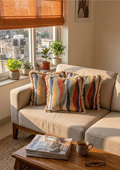 Multicolour Waves Lace Cushion Cover for Living Room