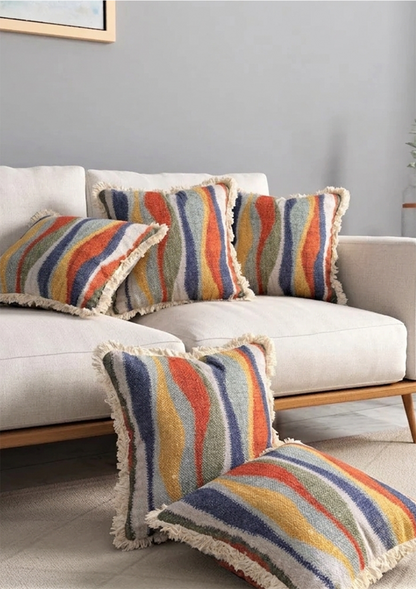 Multicolour Waves Lace Cushion Cover for Living Room