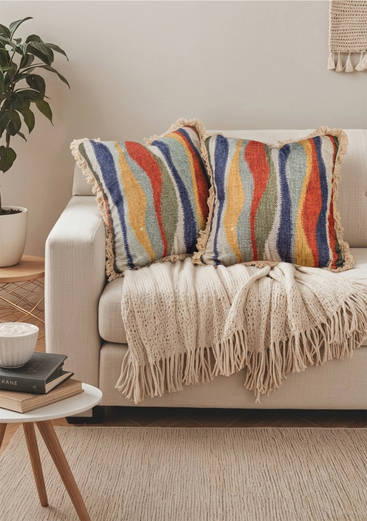 Multicolour Waves Lace Cushion Cover for Living Room