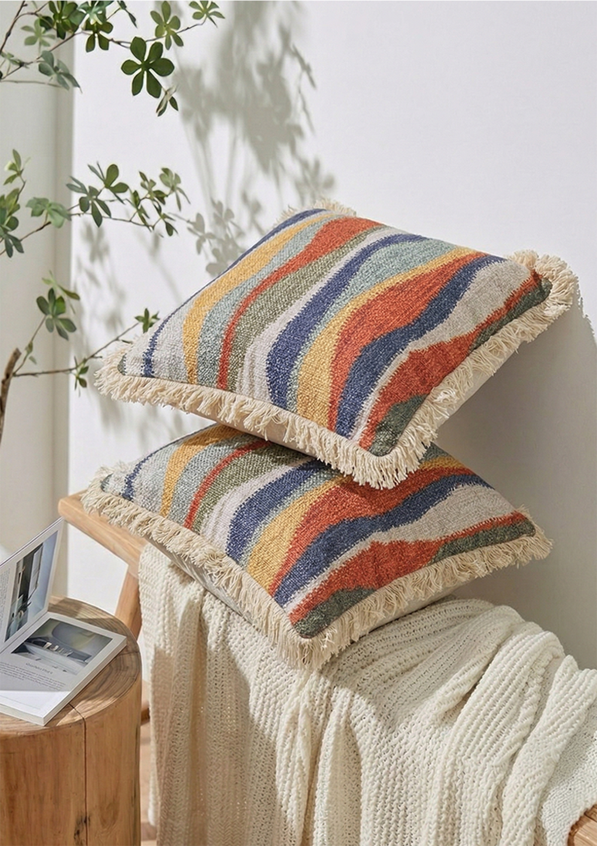 Multicolour Waves Lace Cushion Cover for Living Room