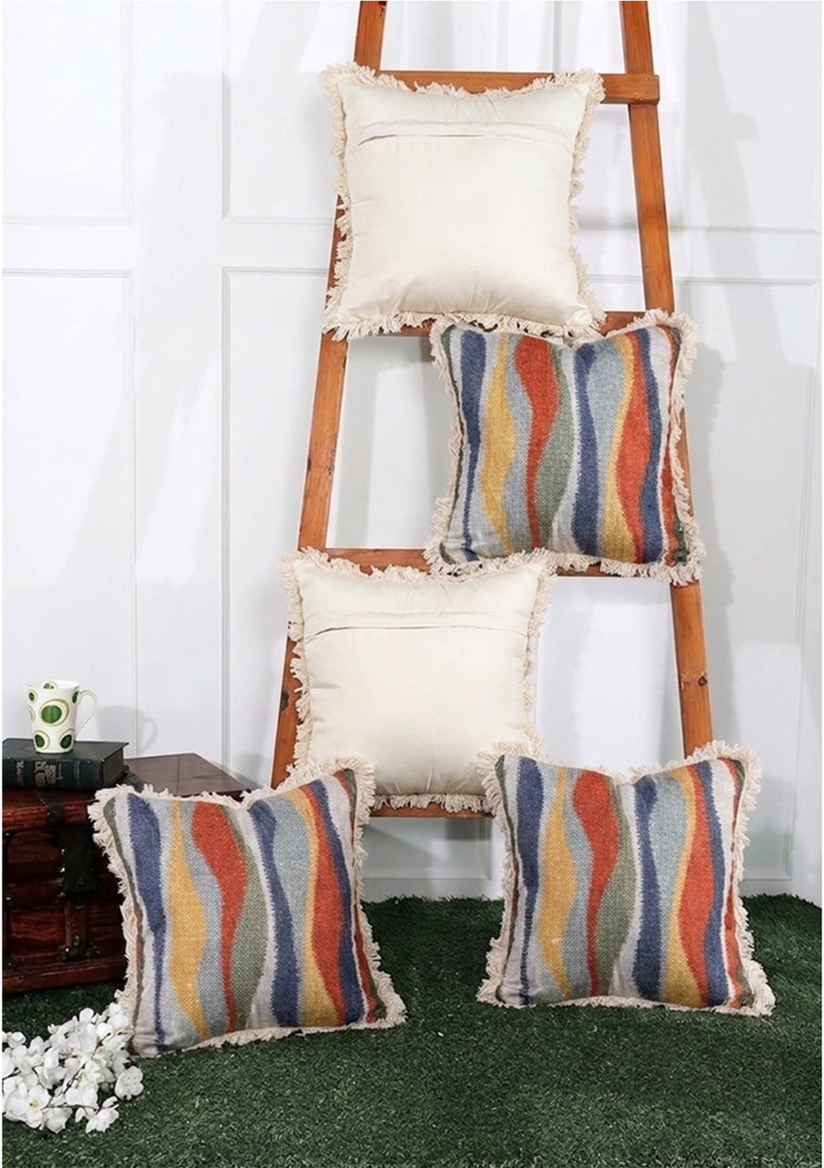 Multicolour Waves Lace Cushion Cover for Living Room