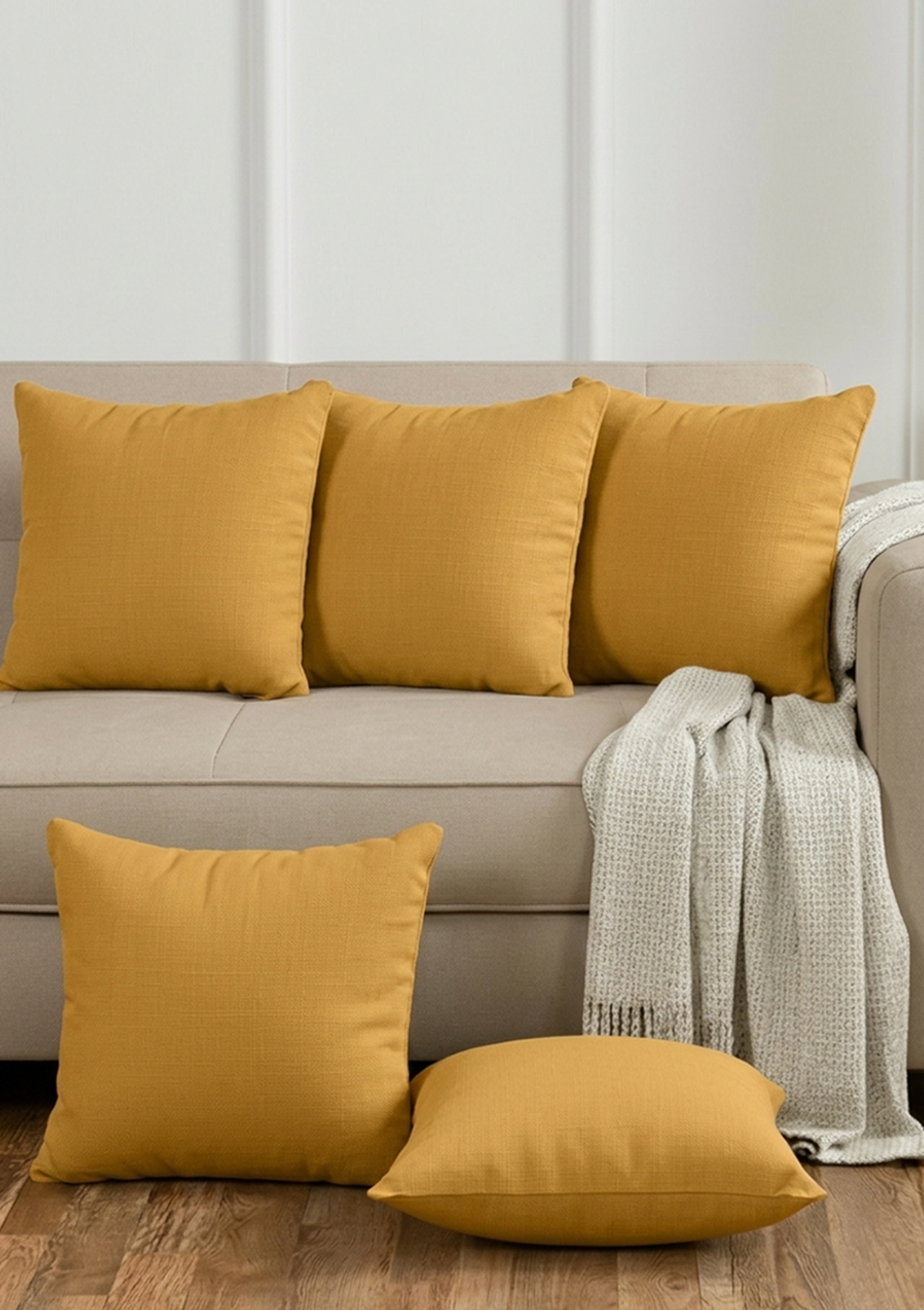 Mustard Solid Cushion Cover for Sofa & Bed