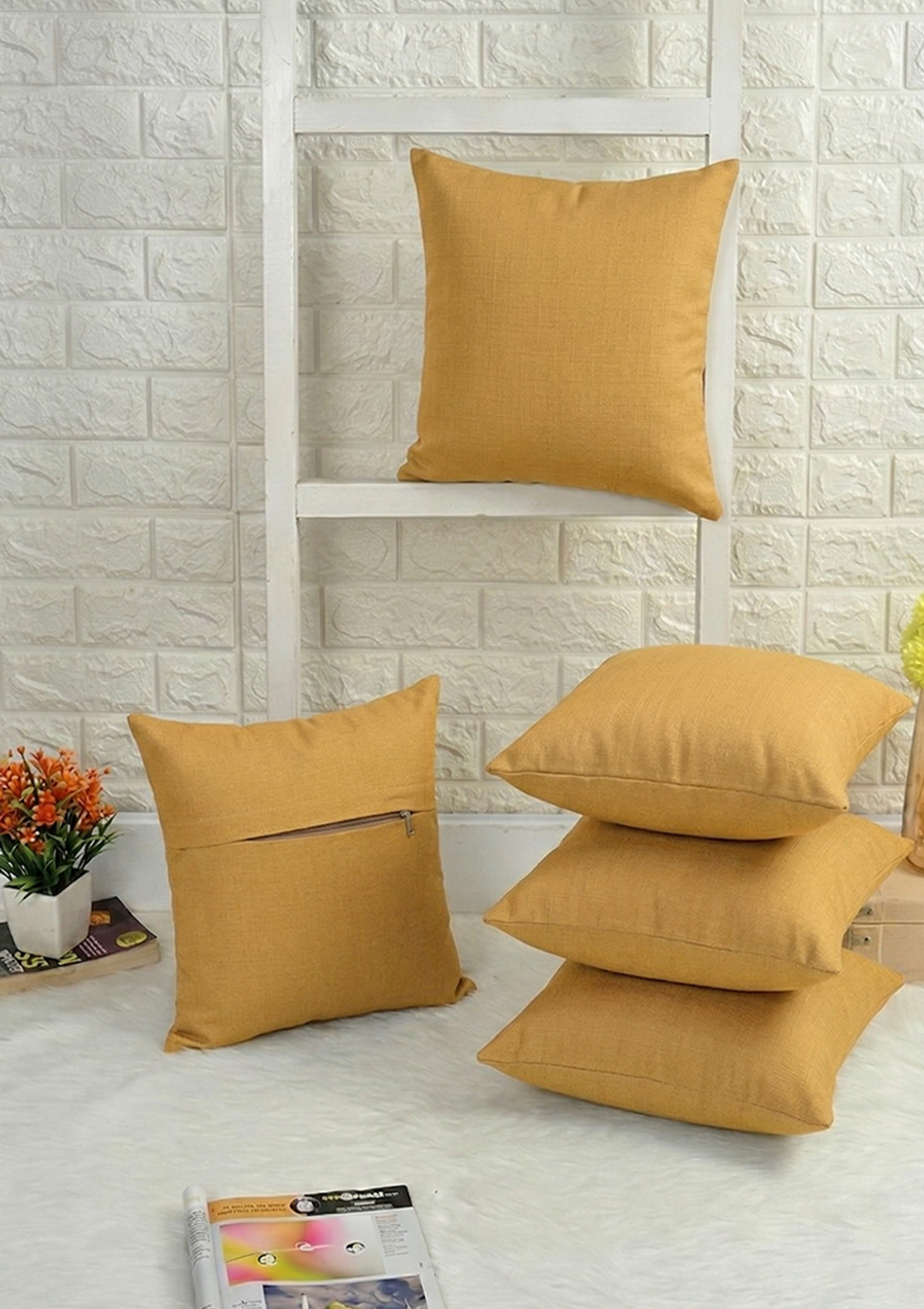 Mustard Solid Cushion Cover for Sofa & Bed