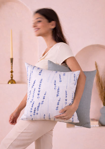 Navy Blue Long Leaf Printed Cushion Cover for Modern Homes