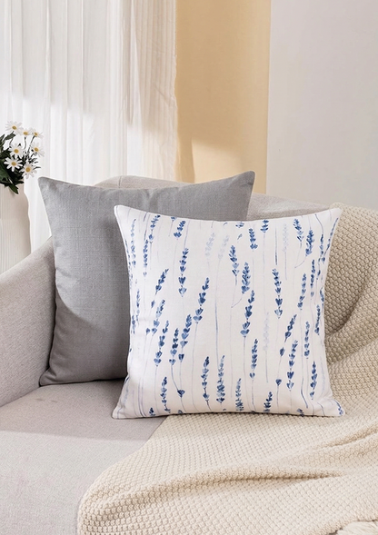 Navy Blue Long Leaf Printed Cushion Cover for Modern Homes
