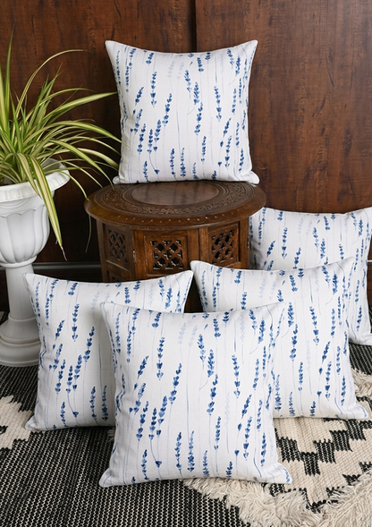 Navy Blue Long Leaf Printed Cushion Cover for Modern Homes