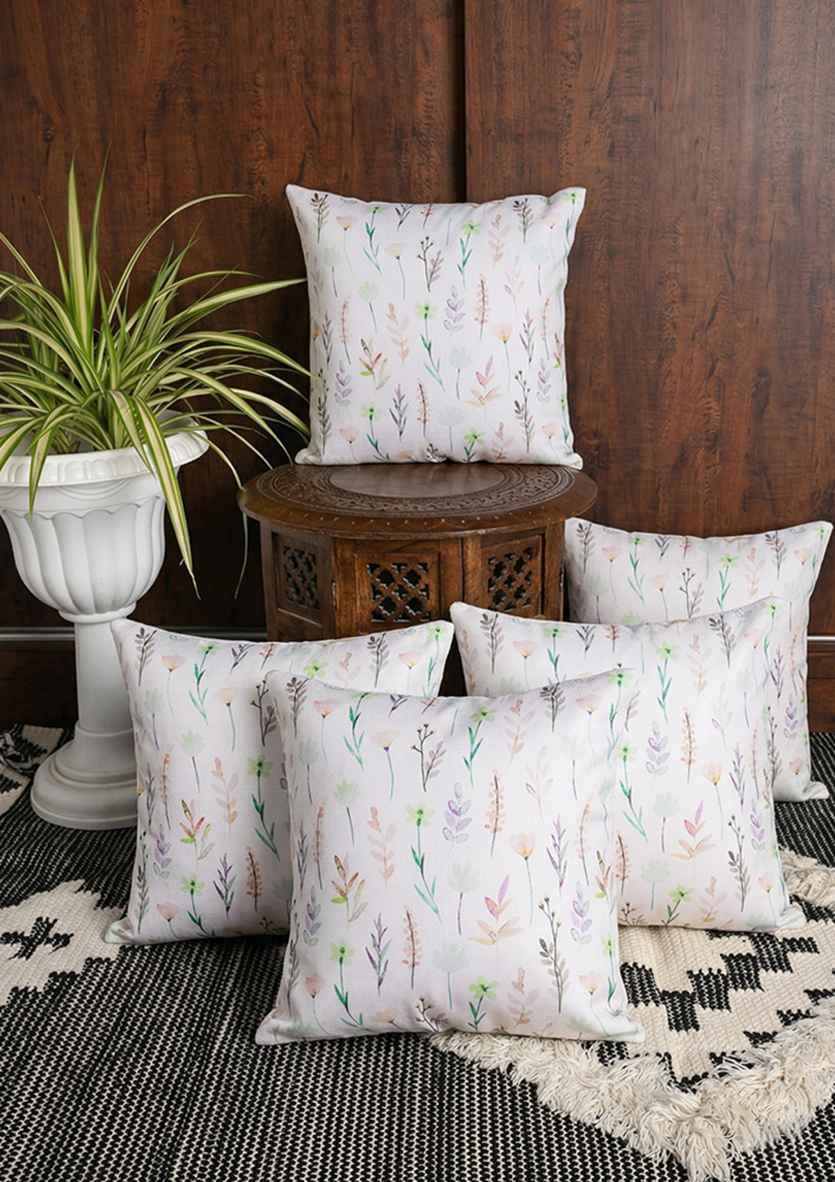 Pastel Multicolour Leaf and Flower Cushion Cover for Sofa and Bed