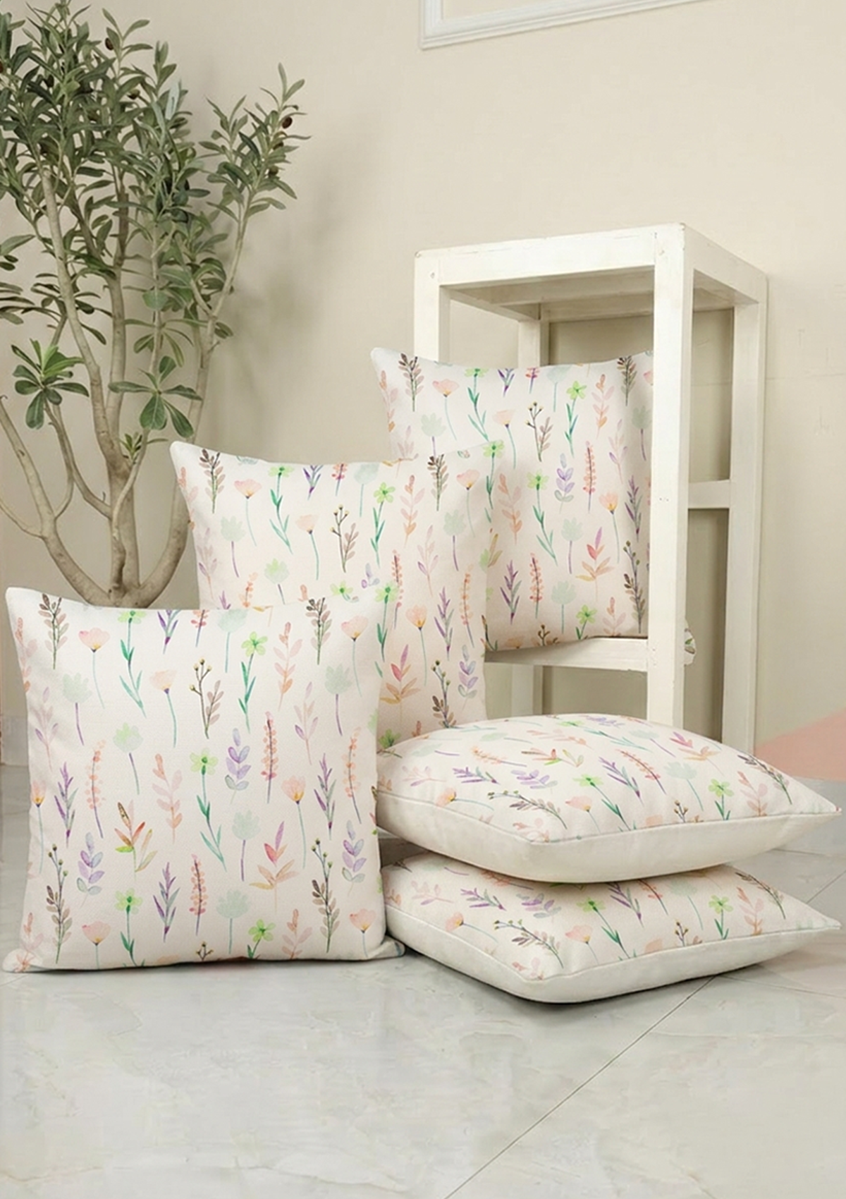 Pastel Multicolour Leaf and Flower Cushion Cover for Sofa and Bed