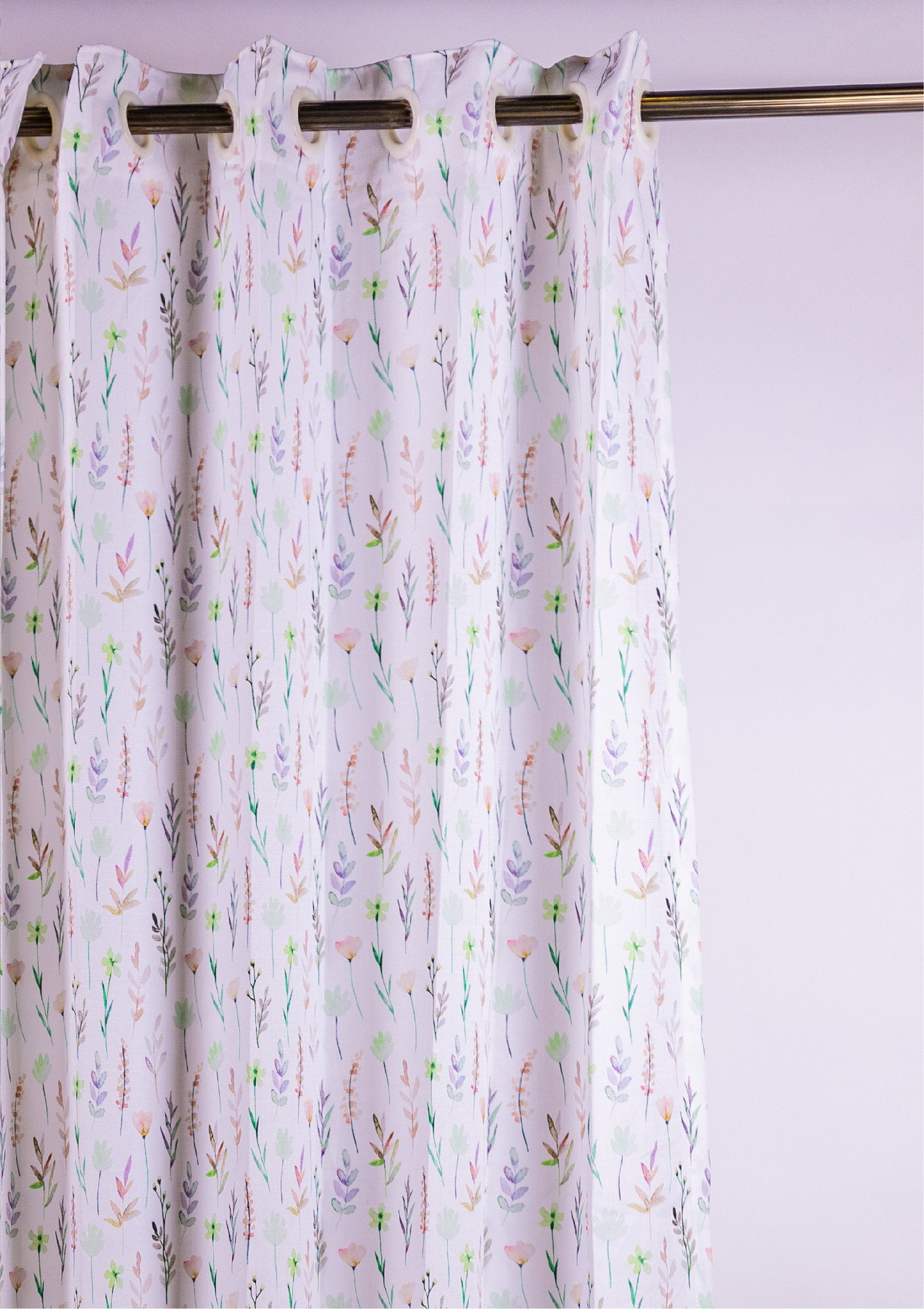 Peach Color Curtain Watercolor Design Bay Leaf Print Curtain for Doors, Curtain for Window Polyester Curtain Fabric