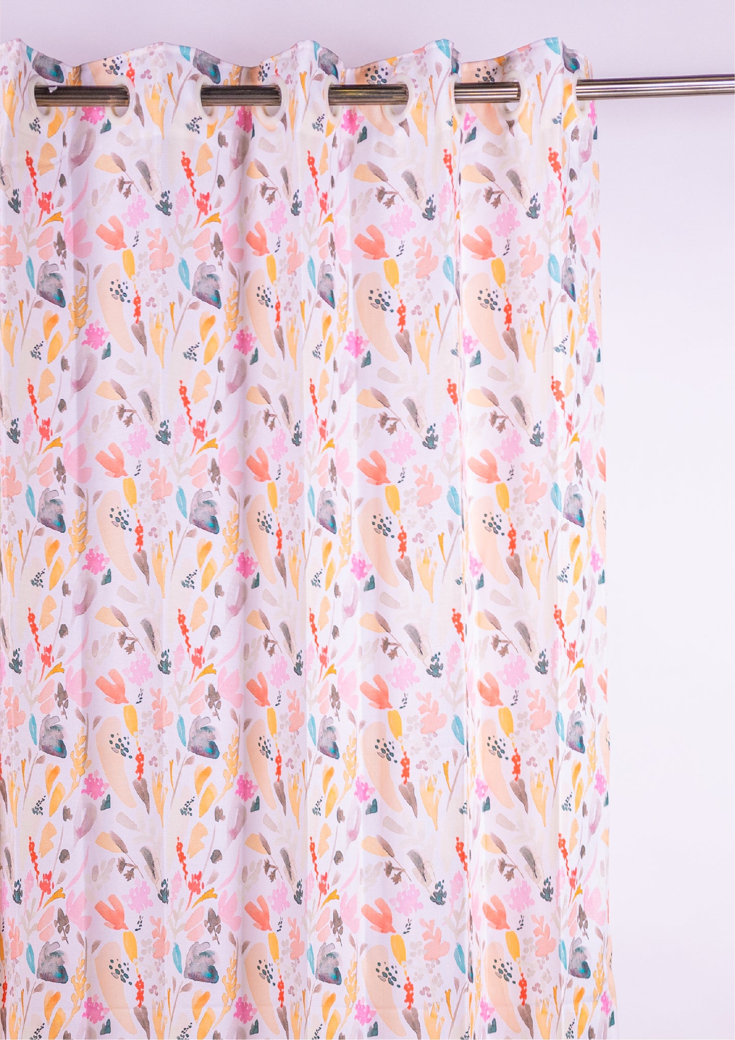 Peach Color Curtain Watercolor Design Leaf Print Curtain for Doors, Curtain for Window Polyester Curtain Fabric