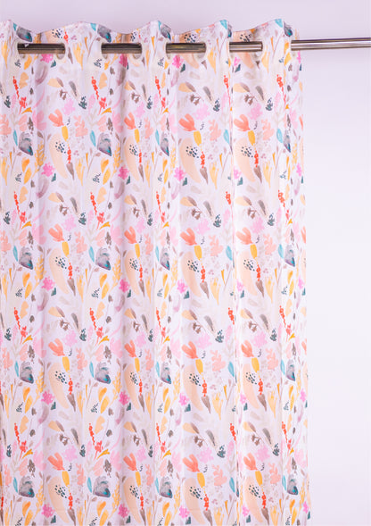 Peach Color Curtain Watercolor Design Leaf Print Curtain for Doors, Curtain for Window Polyester Curtain Fabric