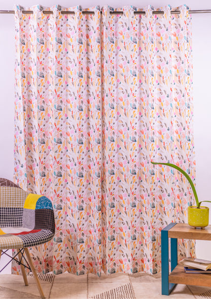 Peach Color Curtain Watercolor Design Leaf Print Curtain for Doors, Curtain for Window Polyester Curtain Fabric