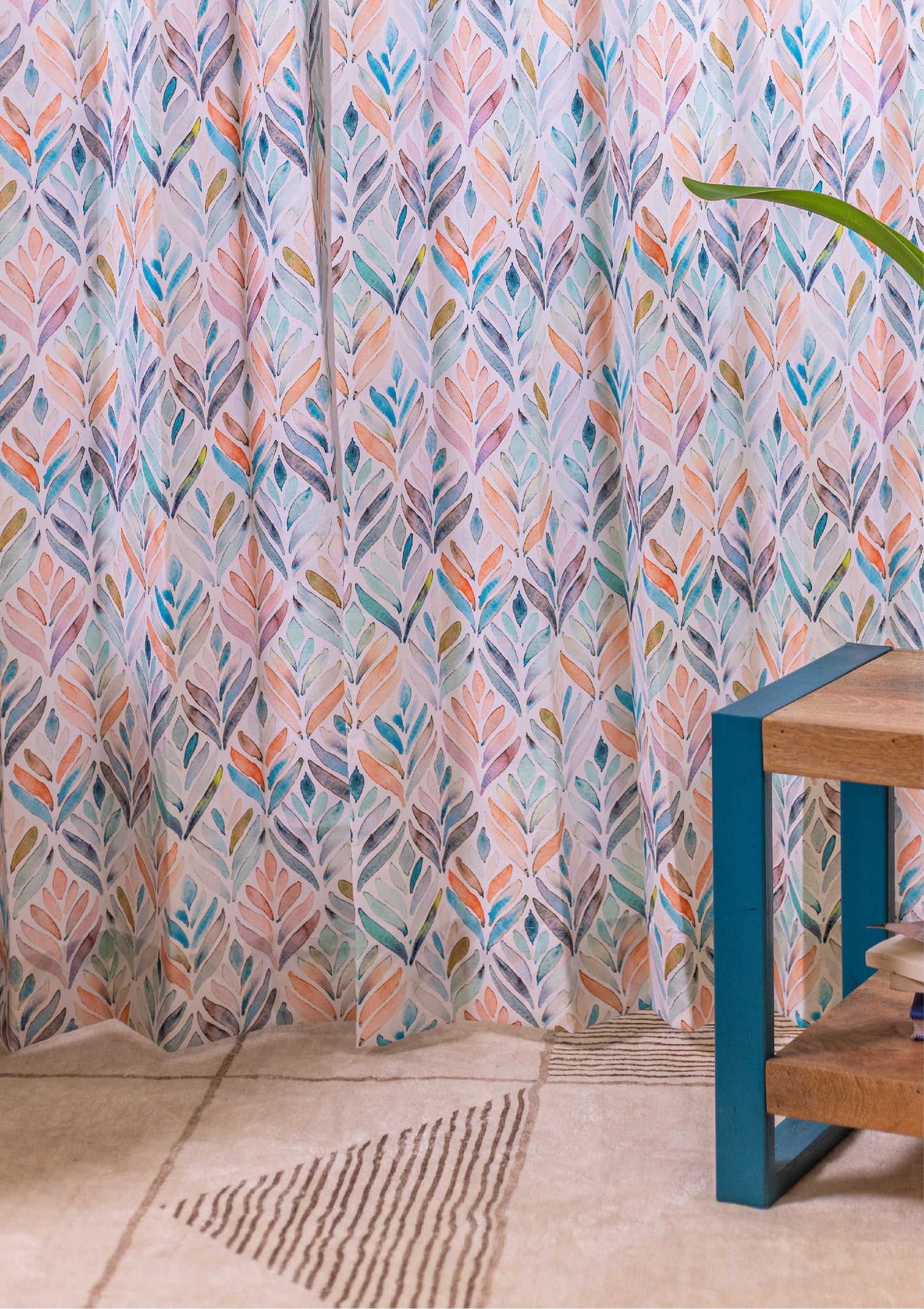 Peach Color Curtain Watercolor Design Petals Print Curtain for Doors, Curtain for Window Polyester Curtain Fabric