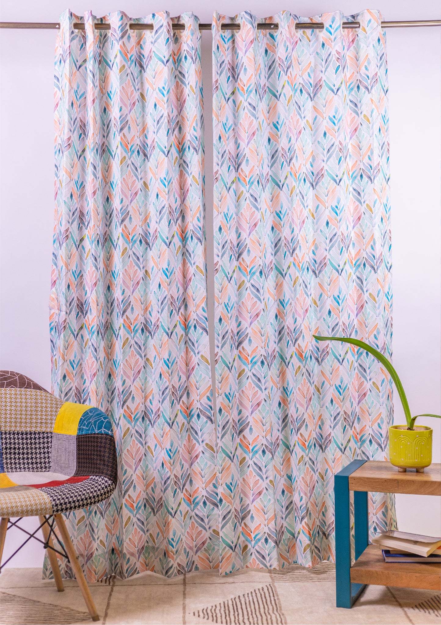 Peach Color Curtain Watercolor Design Petals Print Curtain for Doors, Curtain for Window Polyester Curtain Fabric