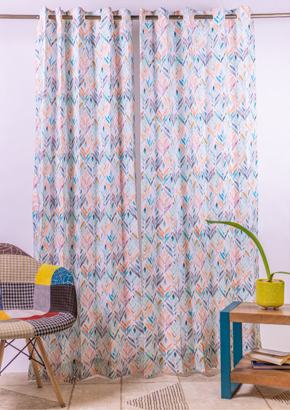 Peach Color Curtain Watercolor Design Petals Print Curtain for Doors, Curtain for Window Polyester Curtain Fabric