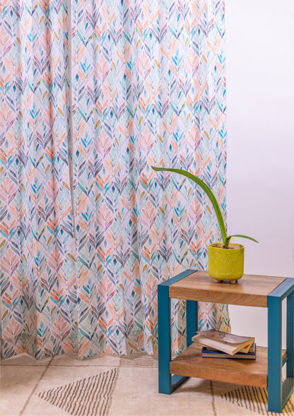 Peach Color Curtain Watercolor Design Petals Print Curtain for Doors, Curtain for Window Polyester Curtain Fabric