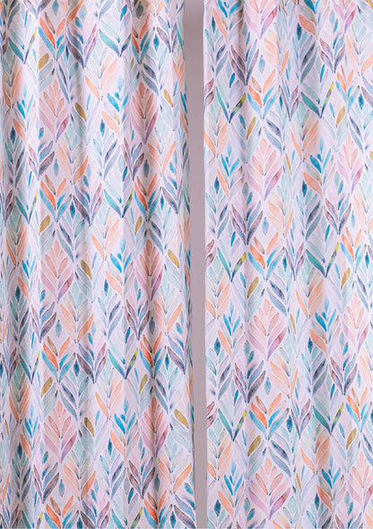 Peach Color Curtain Watercolor Design Petals Print Curtain for Doors, Curtain for Window Polyester Curtain Fabric