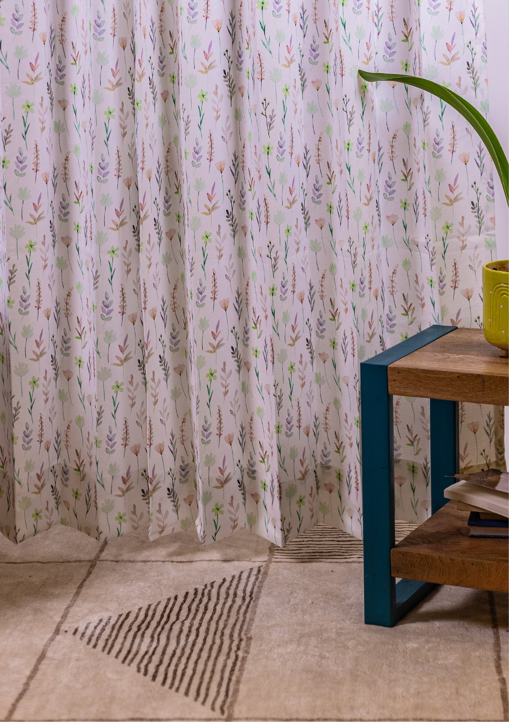 Peach Watercolor Bay Leaf Print Curtains for Doors & Windows Pot croped