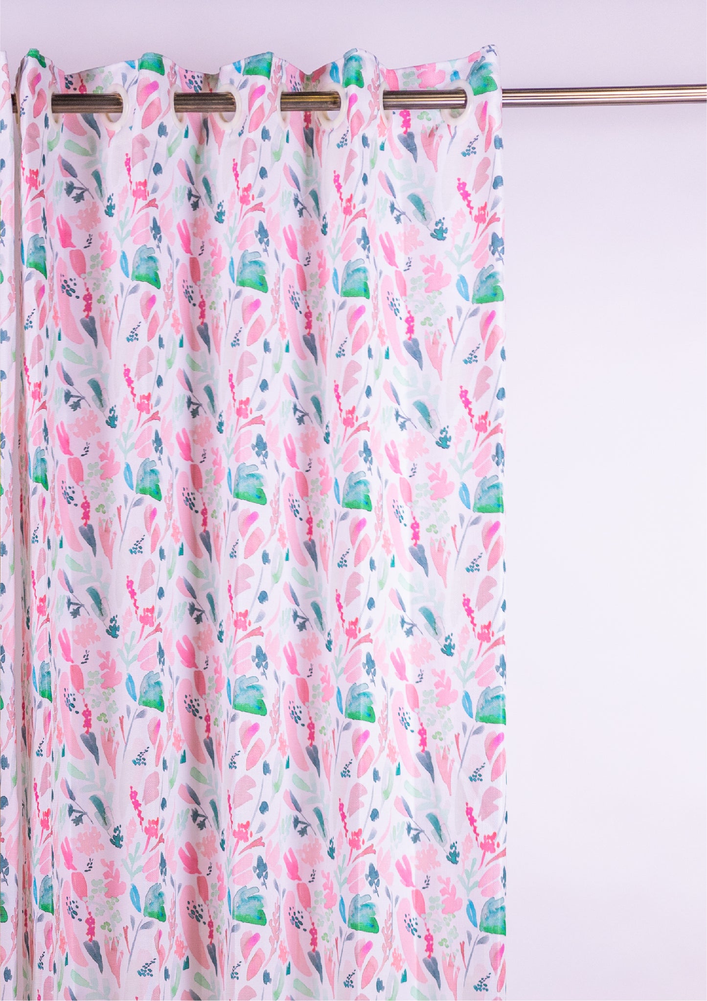 Pink Color Curtain Watercolor Design Leaf Print Curtain for Doors, Curtain for Window Polyester Curtain Fabric