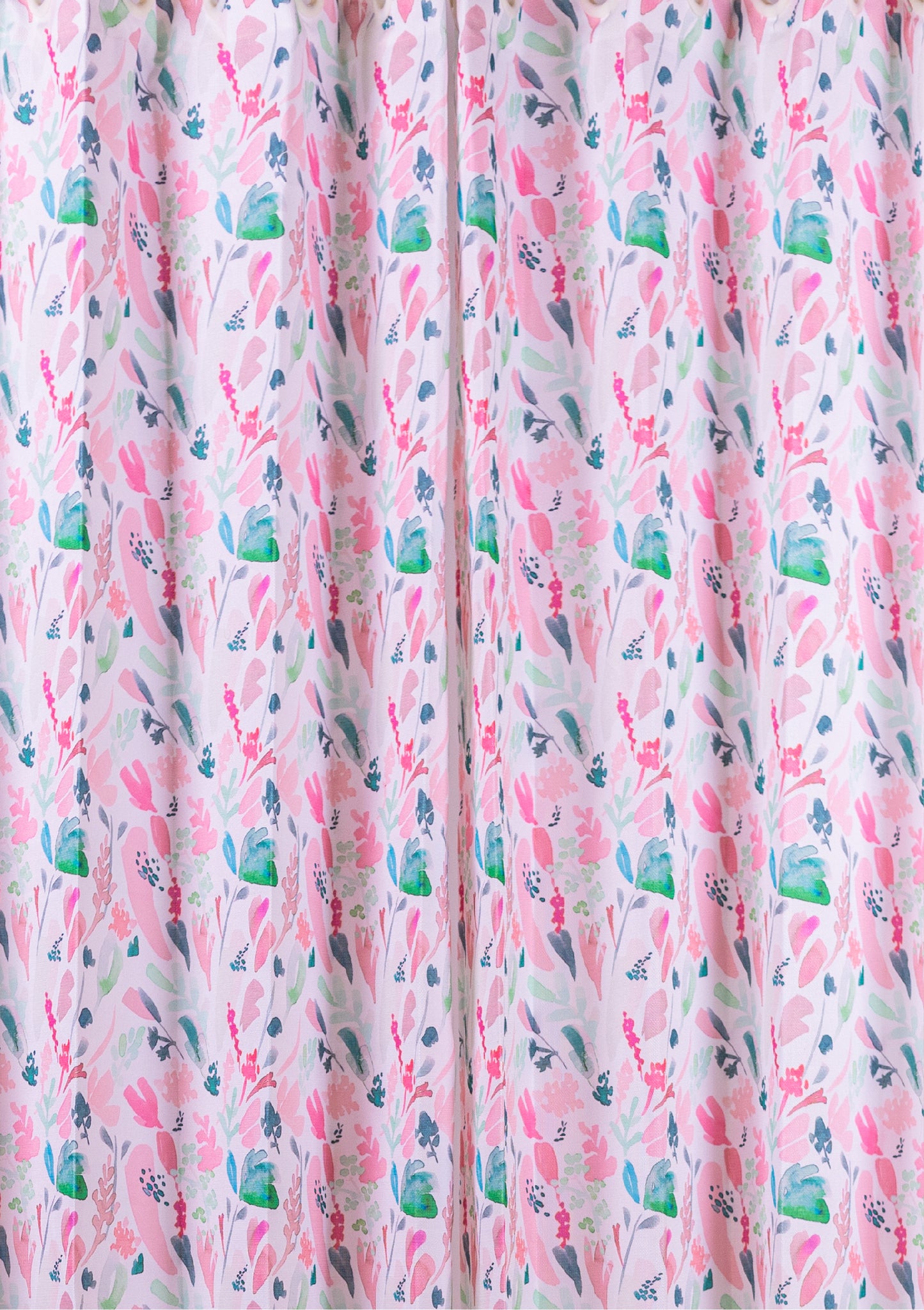 Pink Color Curtain Watercolor Design Leaf Print Curtain for Doors, Curtain for Window Polyester Curtain Fabric