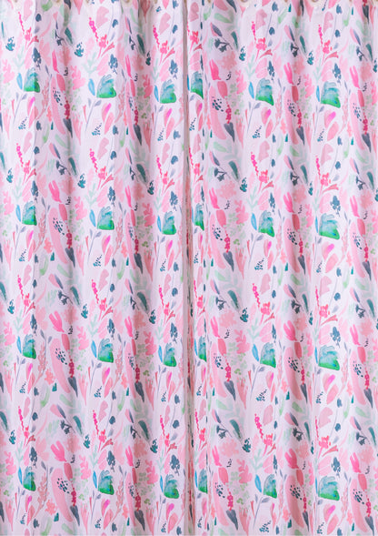 Pink Color Curtain Watercolor Design Leaf Print Curtain for Doors, Curtain for Window Polyester Curtain Fabric