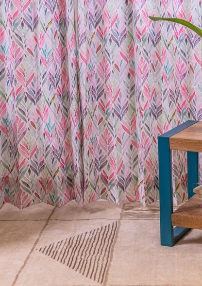 Pink Color Curtain Watercolor Design Petals Print Curtain for Doors, Curtain for Window Polyester Curtain Fabric