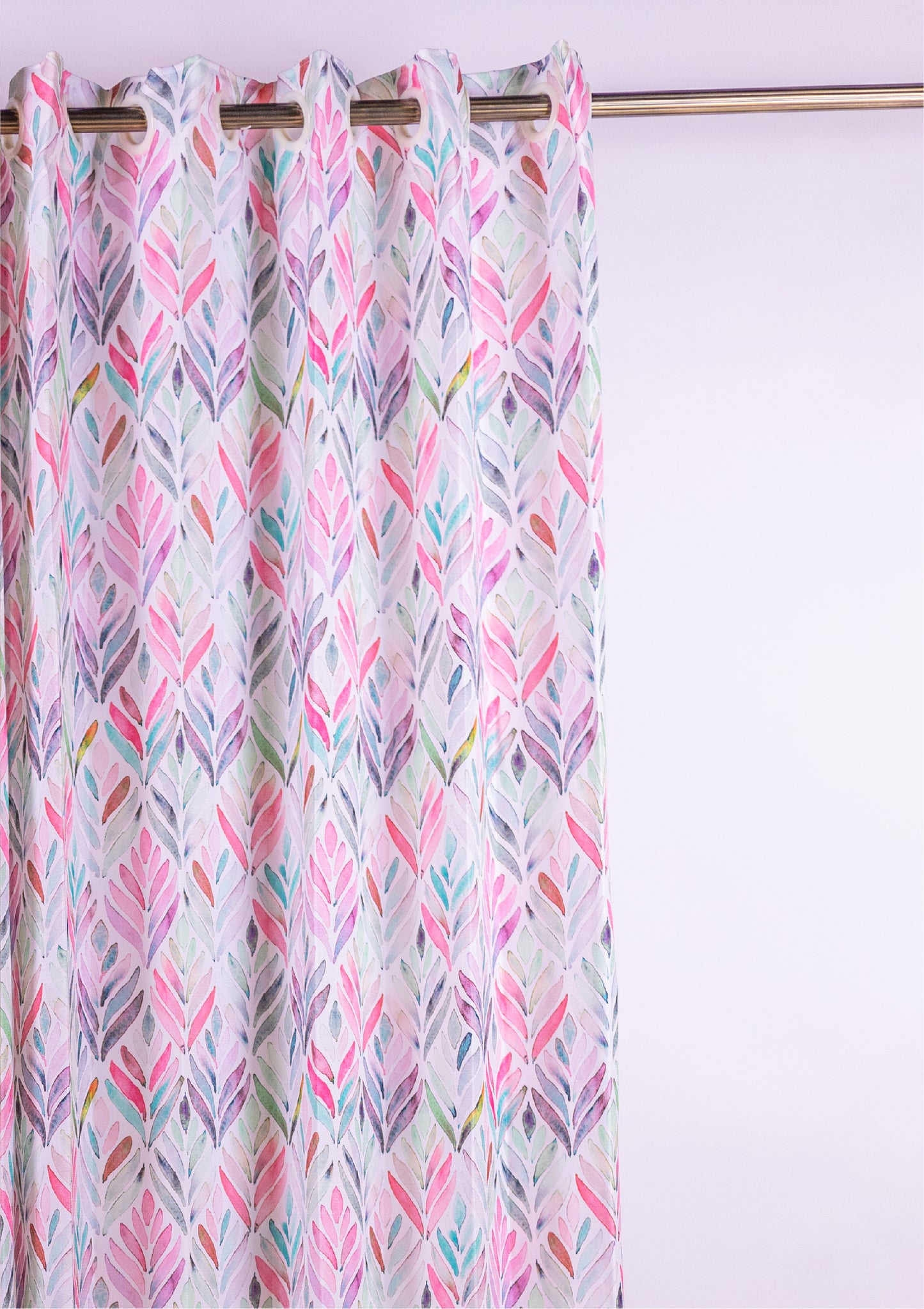 Pink Color Curtain Watercolor Design Petals Print Curtain for Doors, Curtain for Window Polyester Curtain Fabric