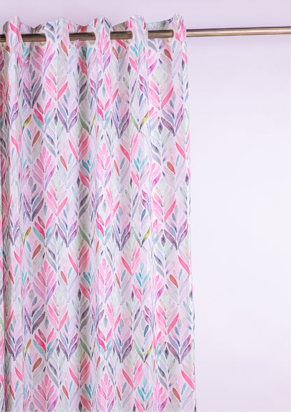 Pink Color Curtain Watercolor Design Petals Print Curtain for Doors, Curtain for Window Polyester Curtain Fabric