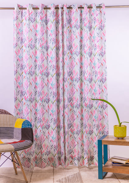 Pink Color Curtain Watercolor Design Petals Print Curtain for Doors, Curtain for Window Polyester Curtain Fabric